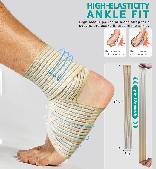 Foot & Ankle Brace 2 Pack, Adjustable Compression Wrap for Men & Women – Helps with Sprains, Plantar Fasciitis, Achilles Tendonitis, Arthritis, Running, Sports, Gym – Fits in Shoes (Beige)