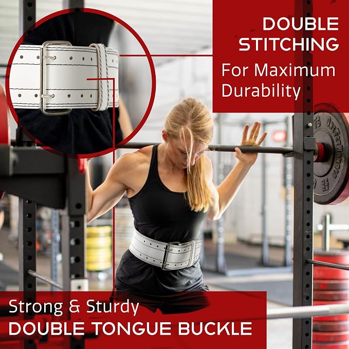 Dark Iron Fitness Genuine Leather Weightlifting Belt, 4 Inch Wide for Men Women with Double Prong Buckle Reinforced Stitching, Powerlifting Deadlift Squat Training Core Support Gym Strength Workout