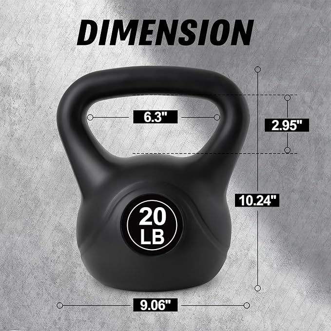 ALTLER Vinyl Plastic Concrete Kettlebell 10-50LBS Safe Strength Training Kettlebell Anti-Slip Grip Weight for Home Workouts and Men/Women/Beginners