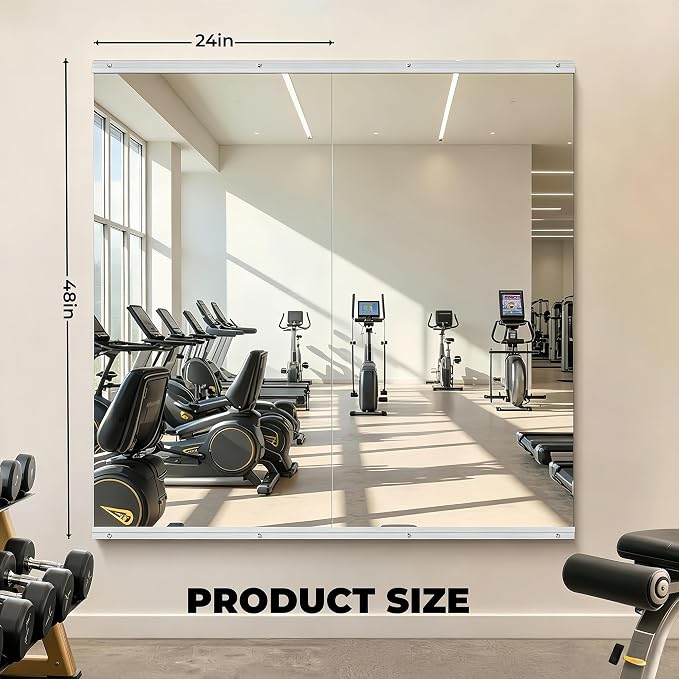 Home Gym Mirror 48"x24" 2-Pack, Thick HD Explosion-Proof Tempered Glass, Frameless Full Body Wall Mount Mirror for Yoga Garage Bedroom