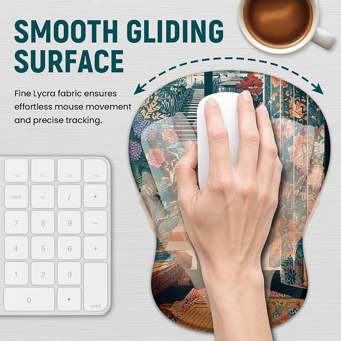 Ergonomic Mouse Pad with Wrist Rest, Gel Wrist Support, Cozy Cat | 10.2 x 7.6 in Mouse Pad with Smooth Fabric Surface and Non-Slip Rubber Base for Office, Home, Study, and Gaming
