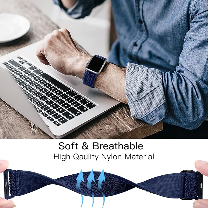 Lerobo Stretchy Nylon Solo Loop Band, Compatible with Apple Watch Series 11 10 9 8 7 6 5 4 3 SE3/2/1 Ultra3/2/1, Adjustable Strap for iwatch Band 44mm 45mm 46mm 49mm 42mm 40mm 41mm 38mm for Women Men