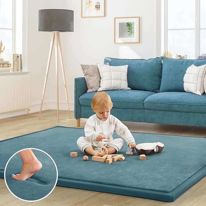 Baby Play Mat for Floor Nursery Rug Muscle Mat Area Rug Playroom Rug 59"x59" Playpen Mat Elastic Foam 1.3" Thick Crawling Mat for Babies,Toddlers, Infants, Kids,Indigo