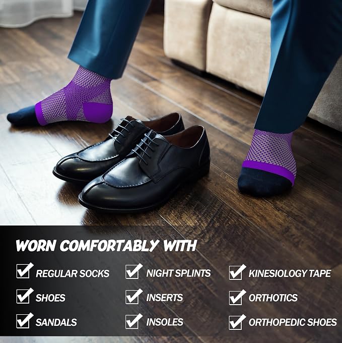 Compression Socks for Women & Men Open Toe (2 Pair) - Best Ankle Compression Sleeve for Swelling, Achilles Tendonitis, Heel Pain & Plantar Fasciitis Relief, Purple, X-Large