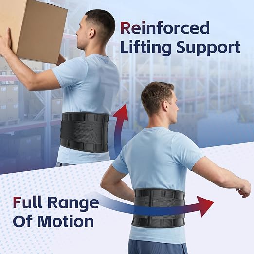 FEATOL Back Brace for Men Lower Back, Lumbar Support Belt- Back Pain, Adjustable Support Straps with Removable Lumbar Pad for Heavy Lifting Work, Black, Plus Size XXL