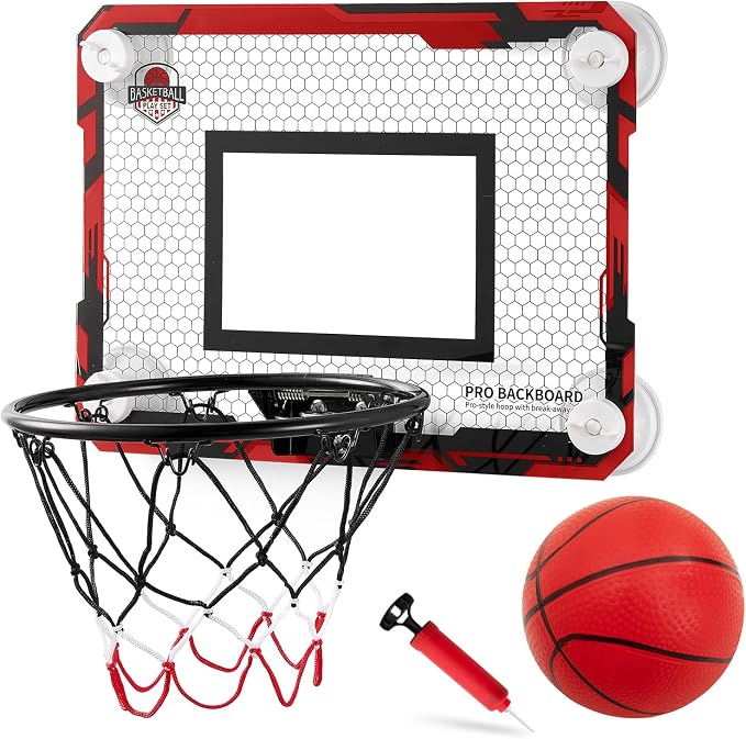 Indoor Mini Basketball Hoops with Powerful Suction Cups for Window and Wall | Wall Mounted Basketball Hoops, Basketball Backboard for Bedroom Office Dorm Room, Outdoor Toy Gifts for Kids and Adults