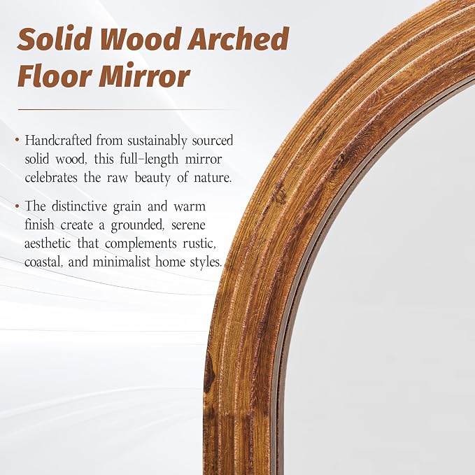 Antok Full Length Mirror 82"×44" Floor Mirror Standing Tall Mirror, Arched Stand up Large Wall Mirrors, Freestanding Full Body Mirrors for Bedroom Living Room Wood Vintage Style Brown
