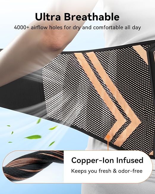 Ultra Breathable Back Brace for Lower Back Pain Relief,[Medical Grade & Copper Infused] Lumbar Support Belt with Bionic Support System,Back Support Brace for Sciatica,Herniated Disc,Men&Women,Chest Brace(Large)