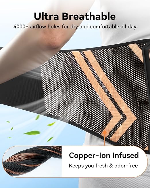 Ultra Breathable Back Brace for Lower Back Pain Relief Medical Grade | Copper Infused Lumbar Support Belt with Bionic Support System,Back Support Brace for Sciatica,Men&Women,Chest Brace(Medium)
