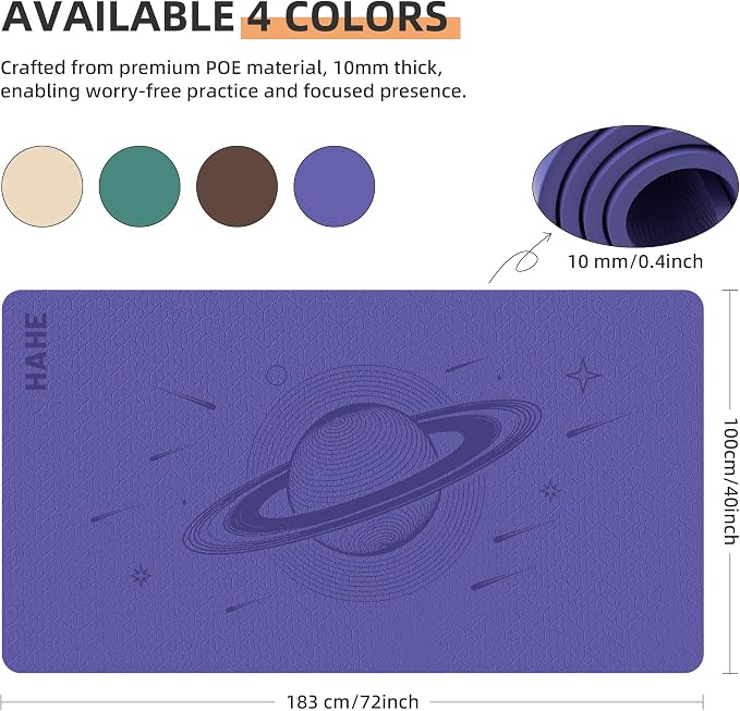 HAHE Extra Wide Yoga Mat, 72"x40"x0.4"Thick, Large Exercise Mats | Oversized Non Slip Workout Mat with Strap for Yoga, Pilates, Fitness, Home Gym Studio, Yoga Mats for Men & Women