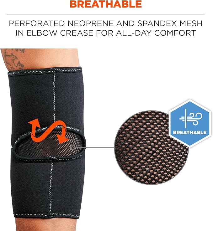 Ergodyne ProFlex 650 Neoprene Elbow Support Sleeve, Mild Compression Fit, Breathable Mesh