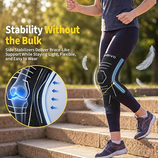 CAMBIVO 2 Pack Knee Brace for Women & Men, Compression Sleeves Knee Support | Lightweight Side Stabilizers| Latex free & silicone free | Knee pain relief for meniscus | Non-slip for running, hiking, gym