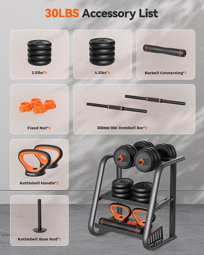 FEIERDUN DS2 Adjustable Dumbbells, 20/30/40/45/70/90lbs Free Weight Set with Connector, 5 in1 Dumbbells Set Used as Barbell, Kettlebells, Push up Stand, Weight Plate, Fitness Exercises for Home Gym Suitable Men/Women