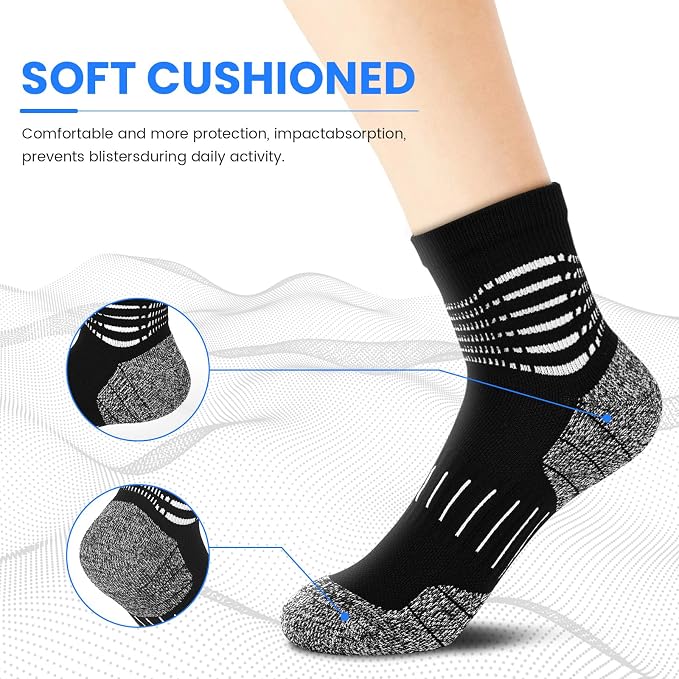 IRAMY Ankle Compression Socks for Women Men Plantar Fasciitis Relief 3/5 Pairs Cushioned Athletic Running Socks