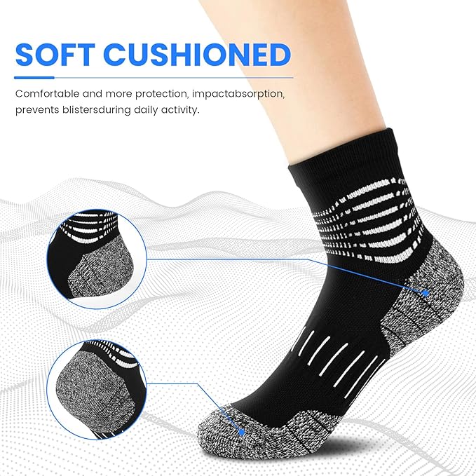 IRAMY Ankle Compression Socks for Women Men Plantar Fasciitis Relief 3/5 Pairs Cushioned Athletic Running Socks