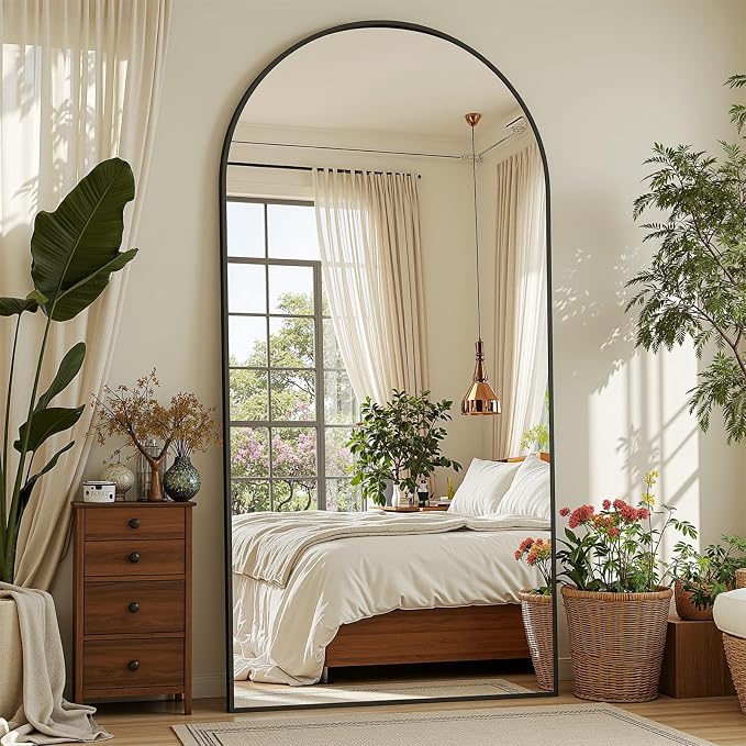 Suidia 78"x38" Arched Full Length Mirror with Stand, Full Body Mirror with Aluminum Frame, Freestanding/Leaning/Wall-Mounted, Floor Mirrors for Bedroom, Living Room, Entryway, Dressing Room, Black