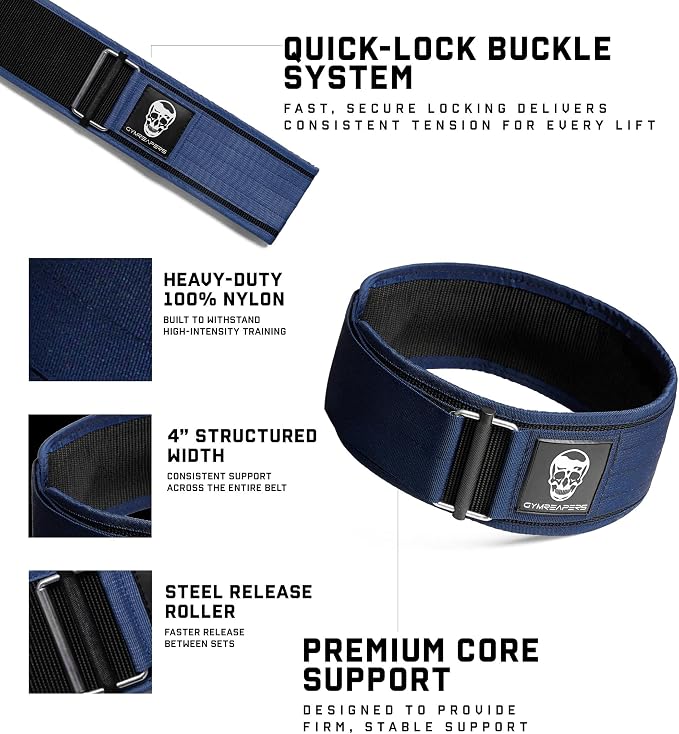 Gymreapers Quick Locking Weight Lifting Belt for Men Gym Belt for Powerlifting Deadlift Belt with 4 Inch Neoprene Metal Buckle Back Support Weightlifting Belt Women