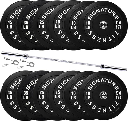 Fitvids 2-Inch Olympic Rubber Weight Plates Sets, Bumper Plates Set with Barbell for Strength Training, 180-390 Lbs Multiple Options