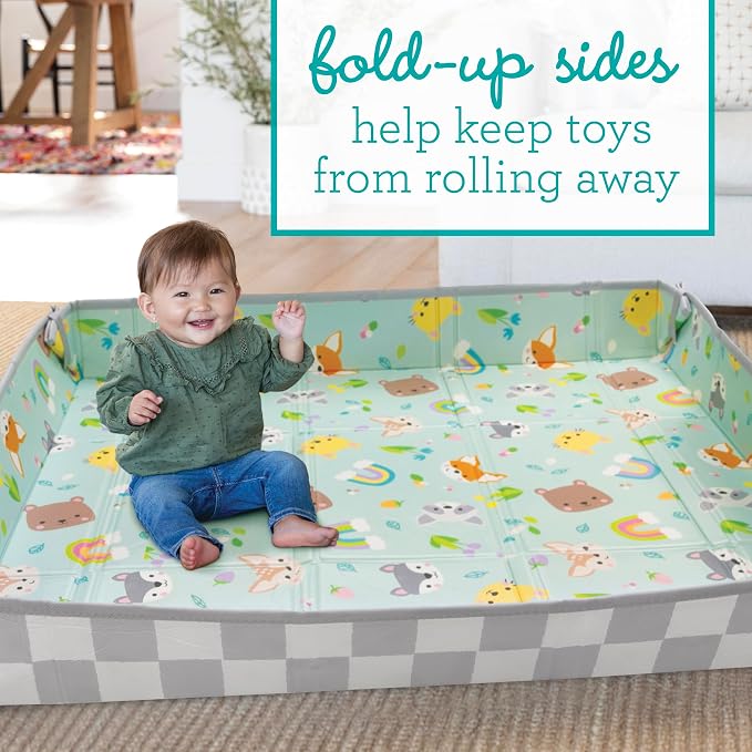 Infantino Foldable Foam Play Mat Reversible 57x57 in, Animals | Reversible design with two sides to play, Lightweight & portable, Water-resistant & wipeable, Folds flat for easy storage
