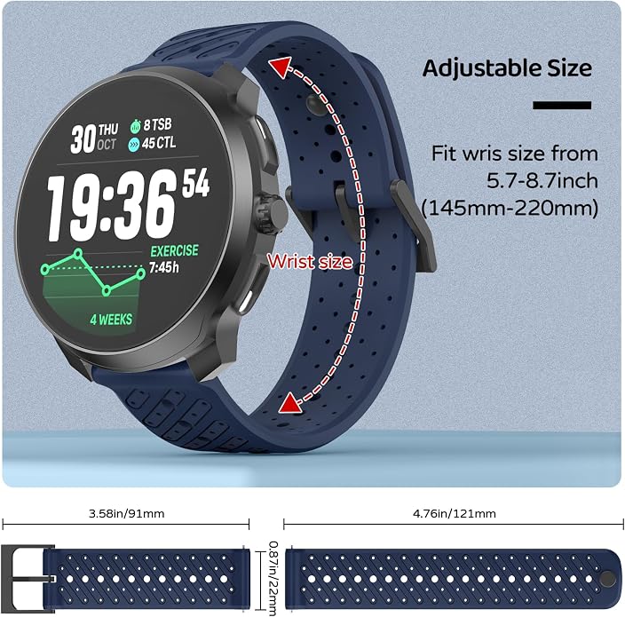 Watch Band for Suunto Race 2/Vertical 2/Run/S/9 Peak/Pro/5 Peak | Soft Silicone 22mm Replacement Bands for Vertical/Race/9 Peak Pro