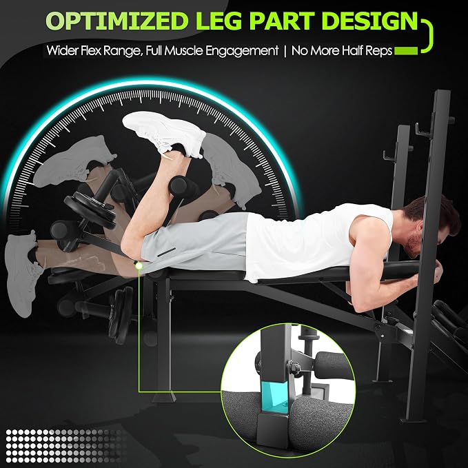 ANCHEER 900LBS Olympic Weight Bench Set with Squat Rack Adjustable Bench Press Bench with Leg Extension & Leg Curl, Incline Decline Flat Foldable Workout Bench for Home Gym(US Stock)