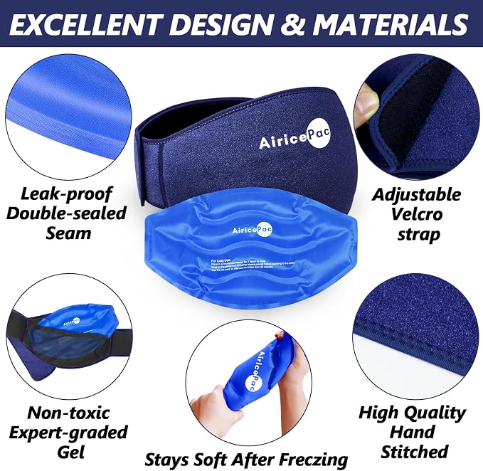 AiricePac Ice Pack for Back Pain Relief, Reusable Gel Lower Back Wrap, Cold Compress Therapy for Waist Lumbar Injuries, Sciatic Nerve, Herniated or Degenerative Disc, Coccyx, Tailbone Pain Blue