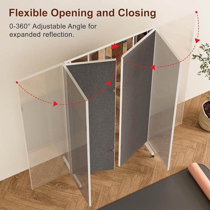brisafe Full Length Mirror with 360° Wheels, 79" L X 95" W Foldable Floor Mirror with Nano-Tech Shatterproof Film - Ultra-Large Mobile Mirror for Home Gym, Dance Studio & Commercial Spaces （White
