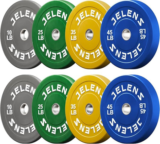 JELENS Olympic Barbell Weight Plates Set, 2-Inch Black/Colored Rubber Bumper Plate Weight Set for Strength Training and Weightlifting, Multiple Options