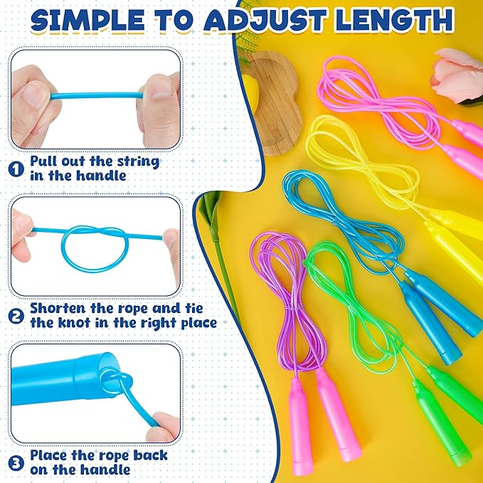 100 Pack PVC Kids Jump Rope, Adjustable Skipping Ropes Bulk for PE Events | 6.56 Ft, Tangle-Free Skipping Rope, Soft Plastic Jump Rope, Comfortable Grip, Team Games, Carnival Prize, Classroom Supplies