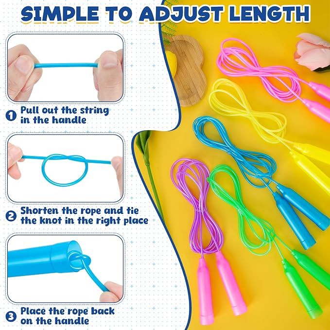 24 Pack PVC Kids Jump Rope, Adjustable Skipping Rope for Fitness Activity | 6.56 Ft, Tangle-Free Jump Rope, Soft Plastic Rope, Bright Color Jump Rope for PE Class, Playground Games, Classroom Rewards