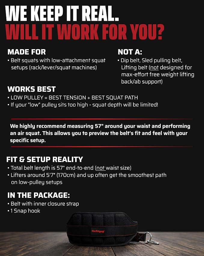 THEFITGUY Original Belt Squat Belt for Rack Attachments & Squat Machines | Structured Back Support, Low-Profile Straps, Stays Low, Moves Clean, Up to 350 lbs, Heavy-Duty