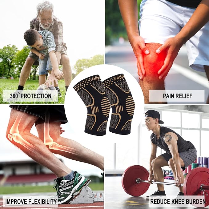 Double Couple 2 Pack Copper Knee Brace Knee Compression Sleeve Support for Men Women Knee Pain Working Out Running Sport Arthritis