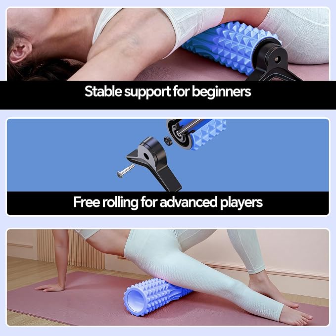 Foam Roller with Detachable Stand, 18" Deep Tissue Massage Roller | Beginner-Friendly Support Design for Muscle Recovery, Home Workout & Fitness - Blue