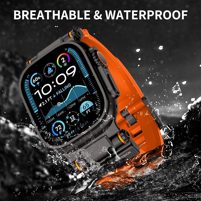 Band Compatible with Apple Watch Ultra 3/2/1 Band 49/46/45/44mm | Metal Connector with Silicone Rugged Strap for iWatch Ultra Series 11/10/9/8/7/6/SE3/SE2/SE/5/4/3/2/1, Orange/Black