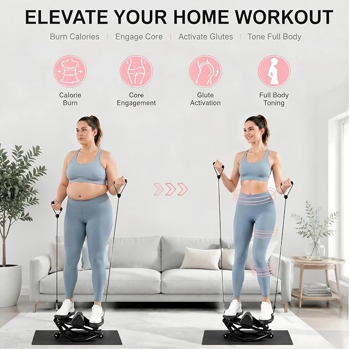 Rock Stepper Side to Side, Rocking Stepper for Exercise at Home with Resistance Bands & LCD Monitor, Low Impact Mini Stair Stepper, Anti-Slip Compact Home Workout Equipment, 250 LBS