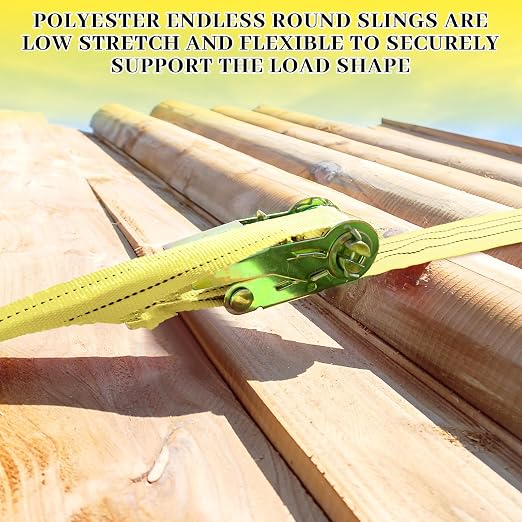 Fabbay 4 Pcs 4 Feet Heavy Duty Polyester Endless Loop Round Lift Slings Lifting Straps for Hoist Towing Moving Furniture Rigging Equipment, 8400 LB Vertical 6700 LB Choker 16800 LBs Basket(Yellow)