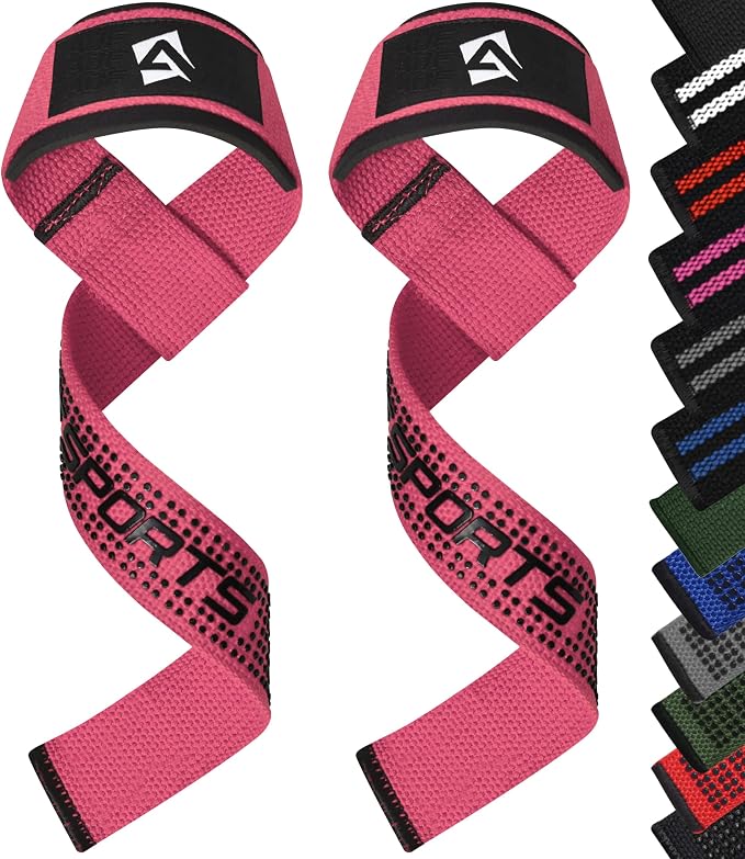 AQF Weight Lifting Straps, Padded Cotton Gym Wrist Straps for Deadlifts | 23" Extra-Long, Heavy-Duty Webbing, 5mm Neoprene Cushioning, Open-Loop Design, Sold as Pair, Ideal for Rows & Pull Workout