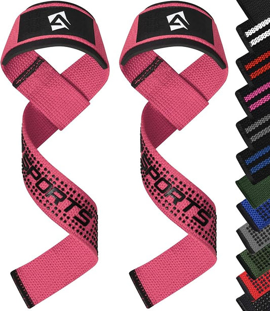 AQF Weight Lifting Straps, Padded Cotton Gym Wrist Straps for Deadlifts | 23" Extra-Long, Heavy-Duty Webbing, 5mm Neoprene Cushioning, Open-Loop Design, Sold as Pair, Ideal for Rows & Pull Workout