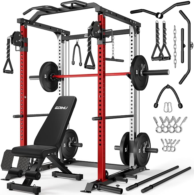 DP01 Power Cage, 2000LBS Squat Rack with Cable Crossover and Dual Independent Pulley System, Full Cage for Full Body Training, Power Rack with More Training Attachments for Home Gym