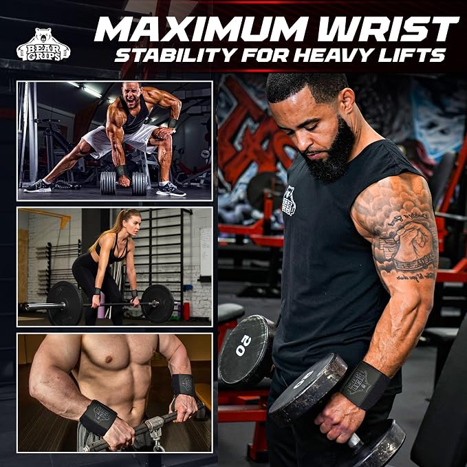 Bear Grips Wrist Wraps for Weightlifting | Weight Lifting Wrist Straps for Weightlifting | Extra Strength Gym Wrist Wraps | Two Wrist Wrap Per Pack | 12” & 18” | Lifting Wrist Wraps for Men & Women