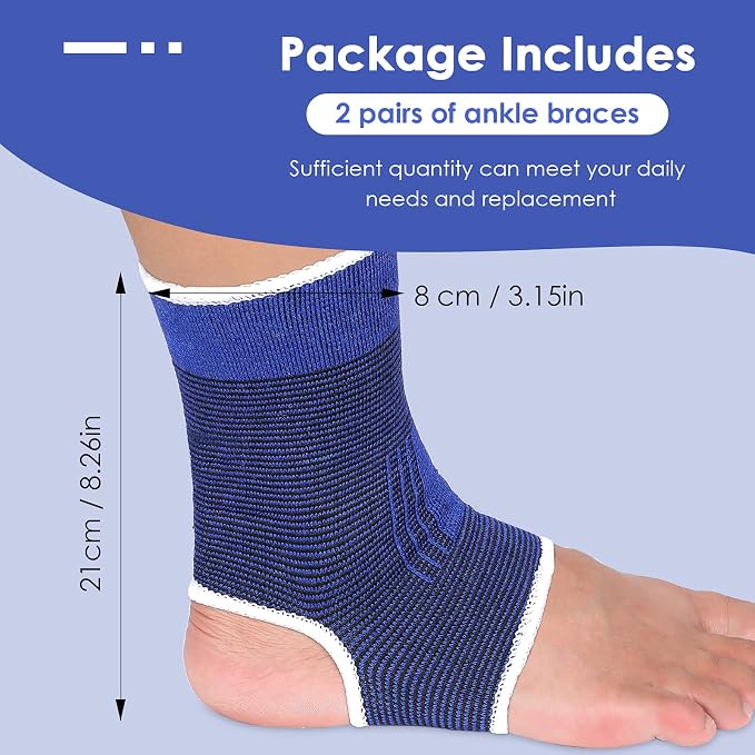 Haysandy 4 Pieces/ 2 Pair Kids Ankle Support Brace Elastic Kids Compression Socks Knitted Ankle Sleeve for Jogging Running Fitness(Dark Blue,10-15 Years)