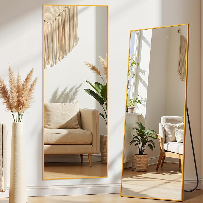 Gold Full Length Mirror XX-Large, 71x26 Standing Floor Mirror for Bedroom | Room Decor Accent for Outfit Checks with Big Mirror, Bedroom Accessories, Standing Mirror Wall and Home Decor Living Room