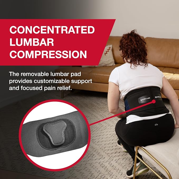 MUELLER Sports Medicine Lumbar Back Brace with Removable Pad, Ideal for Upper and Lower Back Pain, Relief & Support for Men and Women, Strains, Sciatica, Scoliosis