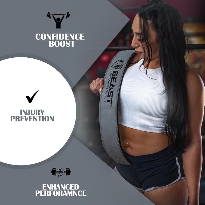 Beast Power Gear Weight Lifting Belt Lever Buckle 10MM 13MM Thick & 4 Inches Free Strap Weightlifting, Powerlifting, Deadlifts, Squats Men Women