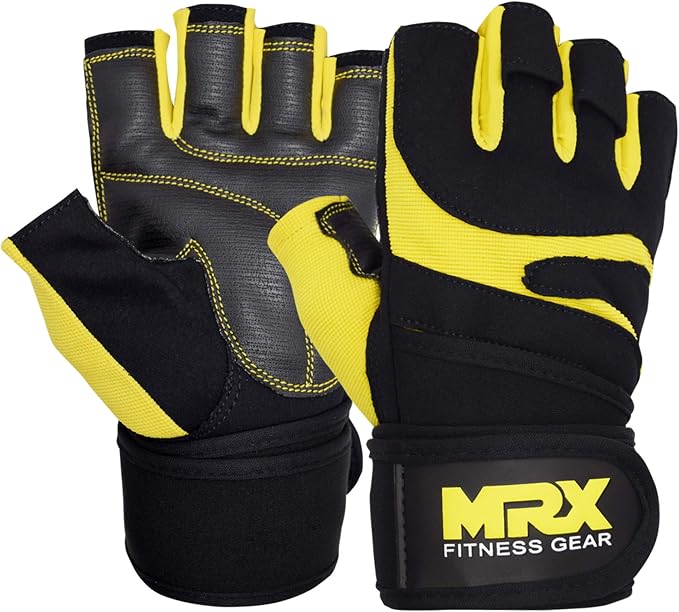 MRX Weightlifting Gloves for Men Workout Gloves Mens Wrist Support Lifting Gloves Male Gym Gloves | Workout Gym Accessories for Men Weight Lifting Fingerless Gym Exercise for Powerlifting