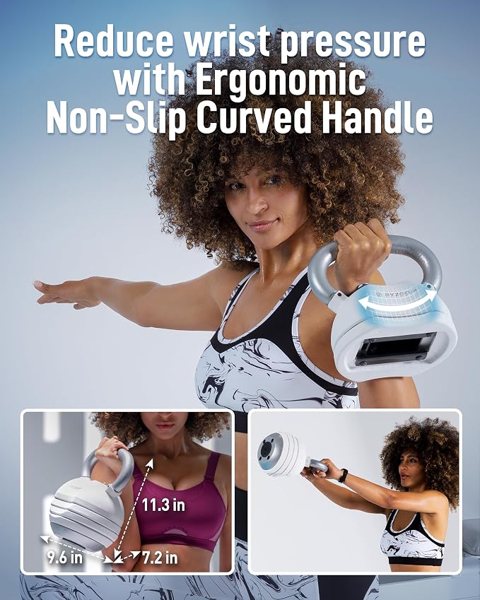 BYZOOM FITNESS Pure Series Adjustable Kettlebell 30/40/50LB - 5-IN-1 Weight Change, Patented Quick-Change Machenism, Ergonomic Curved Handle for Home Gym, Strength Training, HIIT, White OR Black