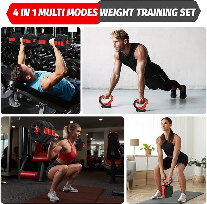 Adjustable Dumbbells, 44/66/88Lbs Free Weight Set with Connector, 4 In1 Weight Dumbbell Set Used As Kettlebells, Barbell, Push Up Stand, Fitness Exercise for Home Gym Suitable Men/Women