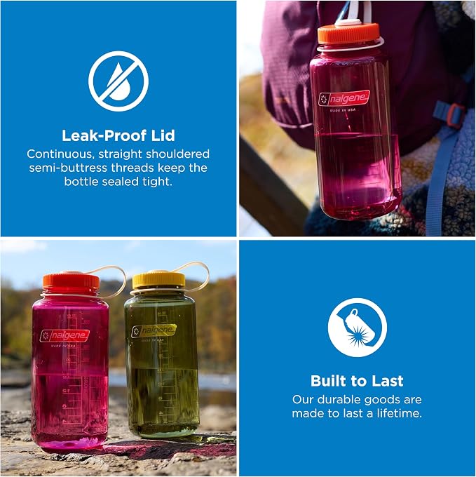 Nalgene 32 oz Wide Mouth Water Bottle, Thrill & Motion, Fuschia Purple w/Flame
