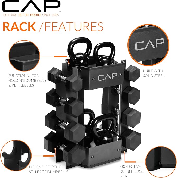 CAP Barbell Dumbbell and Kettlebell Storage Rack - Compact Weight Storage for Home Gym