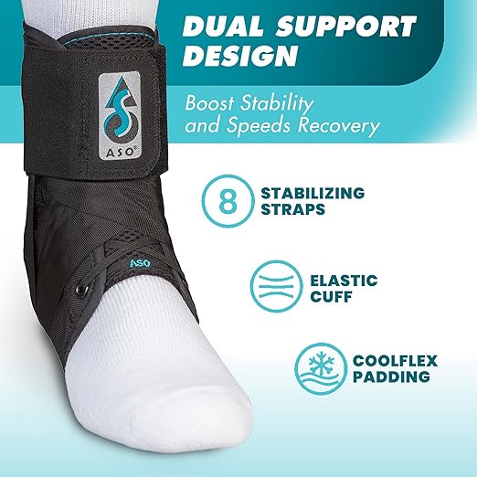 Med Spec ASO Ankle Stabilizer Lace Up Ankle Brace Sprain Support Black, MD | Ankle Brace for Sprains, Instability, Bilateral Orthopedic Support, Sports Injury Recovery, Men, Women, Teens & Kids. 264014